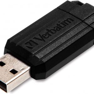 Verbatim 128GB Pinstripe USB 2.0 Flash Drive Retractable Thumb Drive – Black